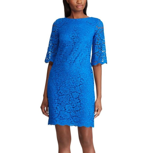 RALPH LAUREN Blue Lace Jillias Shift Dress 16 NEW - Picture 2 of 12